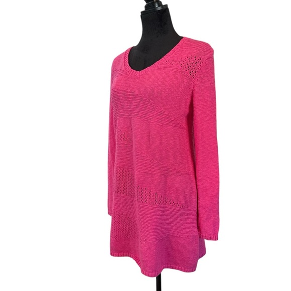Style & Co Pink V-Neck Textured Knit Tunic Sweater - Size Medium - Picture 2 of 6